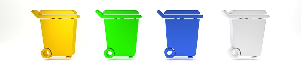 Poster - Colorful Trash can icon isolated on white background. Garbage bin sign. Recycle basket icon. Office trash icon. Minimalism concept. 3D render illustration