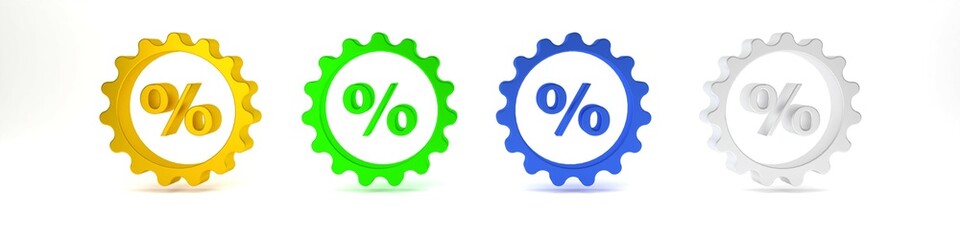 Poster - Colorful Discount percent tag icon isolated on white background. Shopping tag sign. Special offer sign. Discount coupons symbol. Minimalism concept. 3D render illustration