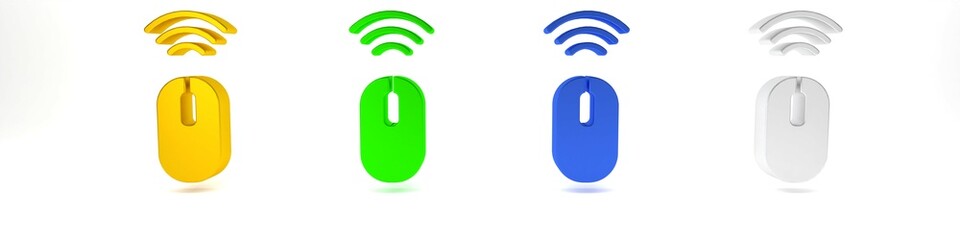 Poster - Colorful Wireless computer mouse system icon isolated on white background. Internet of things concept with wireless connection. Minimalism concept. 3D render illustration