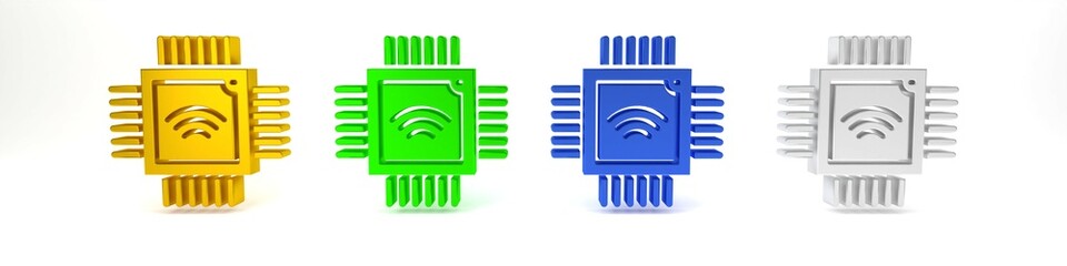 Poster - Colorful Computer processor with microcircuits CPU icon isolated on white background. Chip or cpu with circuit board. Micro processor. Minimalism concept. 3D render illustration
