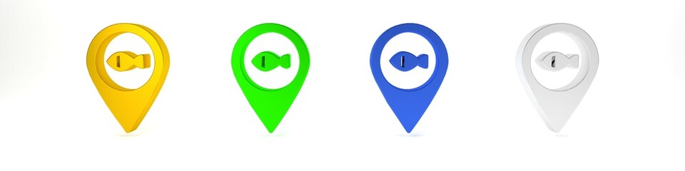 Poster - colorful location fishing icon isolated on white background. fishing place. minimalism concept. 3d r