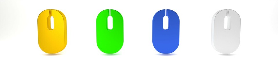Poster - Colorful Computer mouse icon isolated on white background. Optical with wheel symbol. Minimalism concept. 3D render illustration