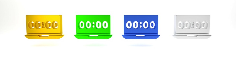 Poster - colorful clock on laptop screen icon isolated on white background. schedule concepts. minimalism con