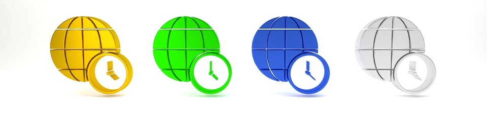 Poster - colorful world time icon isolated on white background. clock and globe. minimalism concept. 3d rende