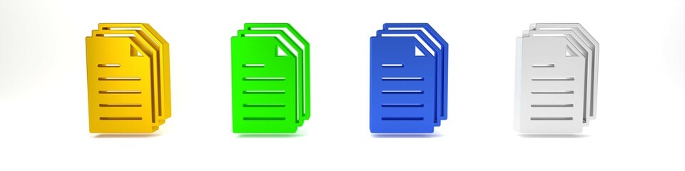 Poster - Colorful File document icon isolated on white background. Checklist icon. Business concept. Minimalism concept. 3D render illustration