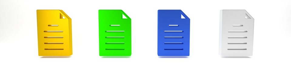 Poster - Colorful File document icon isolated on white background. Checklist icon. Business concept. Minimalism concept. 3D render illustration