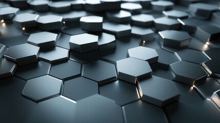 Poster - A conceptual 3D hexagonal background featuring a blend of metallic and glass textures,