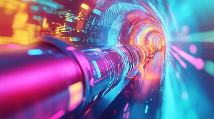 Poster - A futuristic concept image showing data streams in vibrant colors flowing through virtual pipelines.