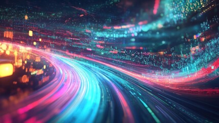 Poster - A futuristic concept image showing data streams in vibrant colors flowing through virtual pipelines.