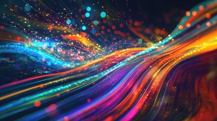 Poster - A futuristic concept image showing data streams in vibrant colors flowing through virtual pipelines.