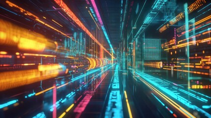 Poster - A futuristic concept image showing data streams in vibrant colors flowing through virtual pipelines.
