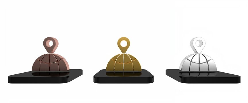Colorful Location on the globe icon isolated on white background. World or Earth sign. Minimalism concept. 3D render illustration