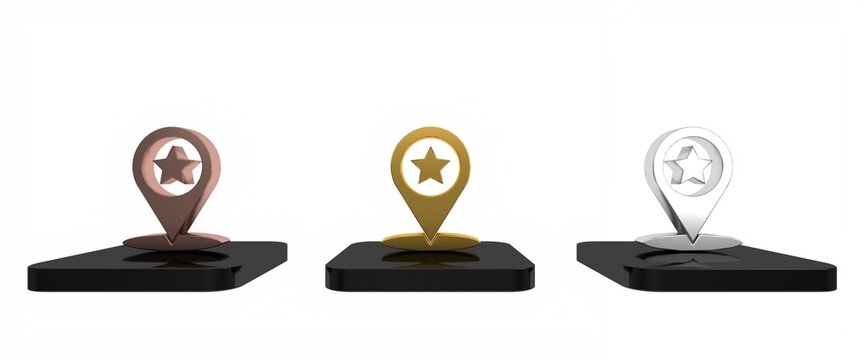 Colorful Map pointer with star icon isolated on white background. Star favorite pin map icon. Map markers. Minimalism concept. 3D render illustration