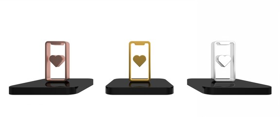 Poster - colorful mobile phone with heart icon isolated on white background. valentines day. minimalism conce