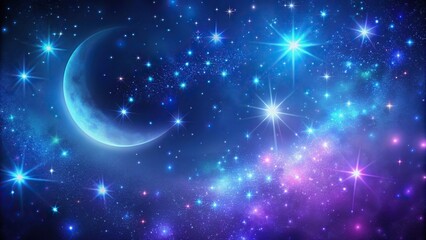 Wall Mural - deep blue space background with purple stars and a crescent moon, cosmos, cosmic landscape, universe