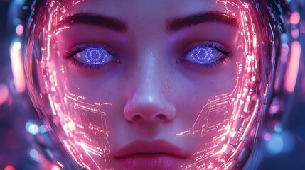 Fototapete - AI-powered Control and Command of Autonomous Synthetic Lifeforms,Showcasing Futuristic Digital Technology and Cybernetic Influence