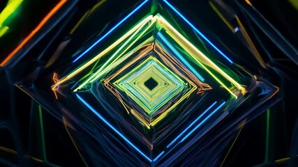 Wall Mural - neon diamond tunnel: abstract vibrant artwork of intersecting neon light lines creating a mesmerizin