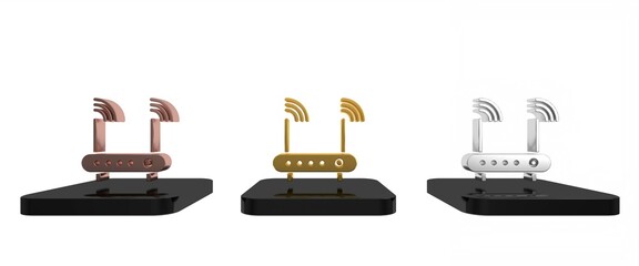 Poster - Colorful Router and wi-fi signal symbol icon isolated on white background. Wireless ethernet modem router. Computer technology internet. Minimalism concept. 3D render illustration