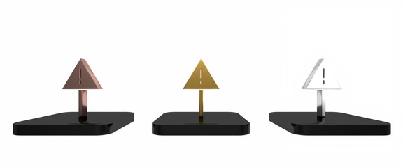 Poster - Colorful Exclamation mark in triangle icon isolated on white background. Hazard warning sign, careful, attention, danger warning sign. Minimalism concept. 3D render illustration