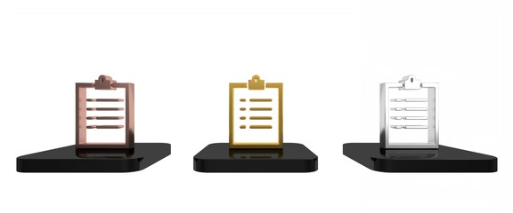 Poster - Colorful Clipboard with checklist icon isolated on white background. Control list symbol. Survey poll or questionnaire feedback form. Minimalism concept. 3D render illustration