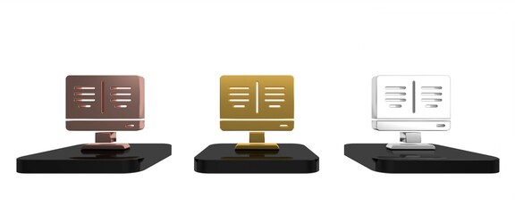 Poster - Colorful Online book on monitor icon isolated on white background. Internet education concept, e-learning resources. Minimalism concept. 3D render illustration