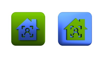 Poster - Colorful Smart home with face recognition icon isolated on white background. Face identification scanner icon. Facial id. Cyber security concept. Square button. 3D render illustration