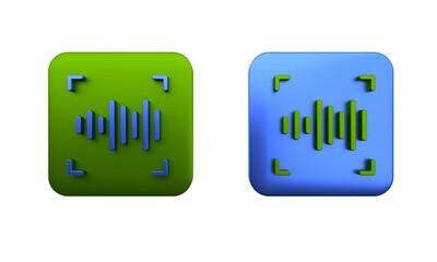 Poster - Colorful Voice recognition icon isolated on white background. Voice biometric access authentication for personal identity recognition. Cyber security. Square button. 3D render illustration