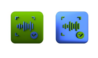 Poster - Colorful Voice recognition icon isolated on white background. Voice biometric access authentication for personal identity recognition. Cyber security. Square button. 3D render illustration