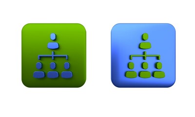 Poster - Colorful Business hierarchy organogram chart infographics icon isolated on white background. Corporate organizational structure graphic elements. Square button. 3D render illustration