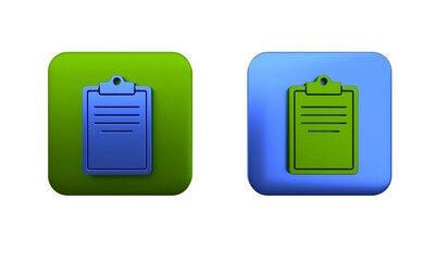 Poster - Colorful Clipboard with checklist icon isolated on white background. Control list symbol. Survey poll or questionnaire feedback form. Square button. 3D render illustration