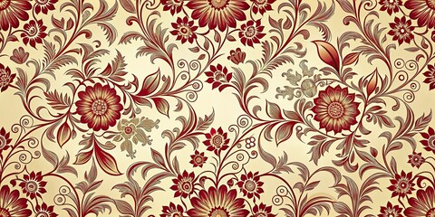 Ornate crimson floral pattern with gold accents on a cream background, floral pattern, crimson wallpaper, elegant pattern, vintage style, classic decor