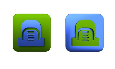 Aufkleber - Colorful Hangar with servers icon isolated on white background. Server, Data, Web Hosting. Square button. 3D render illustration