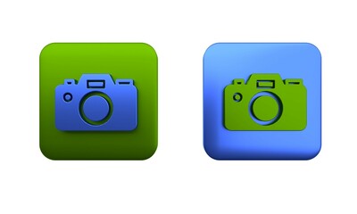 Poster - Colorful Photo camera icon isolated on white background. Foto camera icon. Square button. 3D render illustration