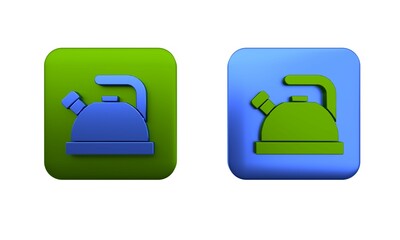 Poster - colorful kettle with handle icon isolated on white background. teapot icon. square button. 3d render