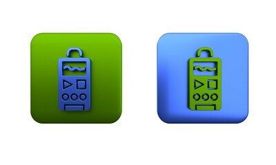 Poster - Colorful Dictaphone icon isolated on white background. Voice recorder. Square button. 3D render illustration