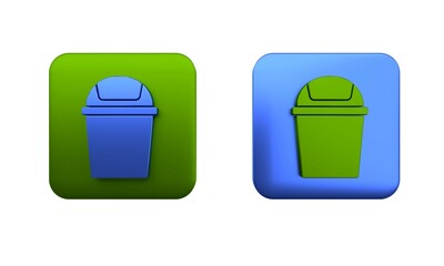 Aufkleber - Colorful Trash can icon isolated on white background. Garbage bin sign. Recycle basket icon. Office trash icon. Square button. 3D render illustration