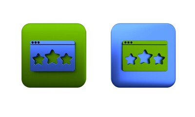 Poster - Colorful Five stars customer product rating review icon isolated on white background. Favorite, best rating, award symbol. Square button. 3D render illustration