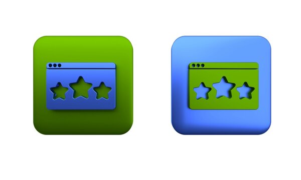 Colorful Five stars customer product rating review icon isolated on white background. Favorite, best rating, award symbol. Square button. 3D render illustration