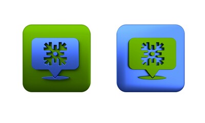 Poster - Colorful Snowflake with speech bubble icon isolated on white background. Merry Christmas and Happy New Year. Square button. 3D render illustration