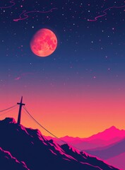 Wall Mural - moon over the mountains
