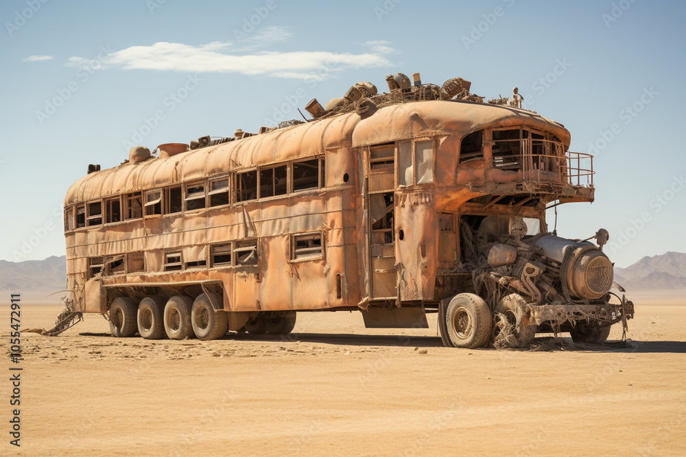 Abandoned means of transport, train, car, bus, truck, double-decker bus ...