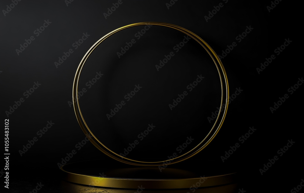 Black and gold podium with a circular frame for product presentation ...