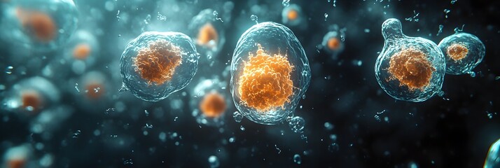 Aufkleber - Detailed and vibrant 3D digital rendering of abstract microscopic viral particles,representing the complex structures and mechanisms of medical pathogens and infectious diseases in a futuristic.