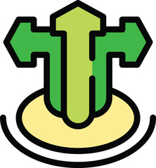 Poster - Green arrow with three arrows on its sides pointing in different directions representing choosing the right direction for your business