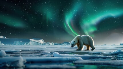 polar bear under the aurora borealis