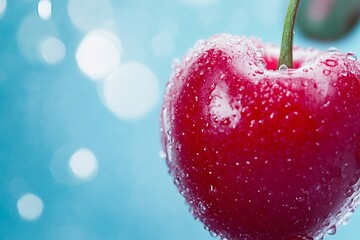 Poster - A red cherry with water droplets on it