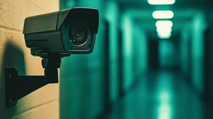 Poster - Security Camera in Dimly Lit Hallway