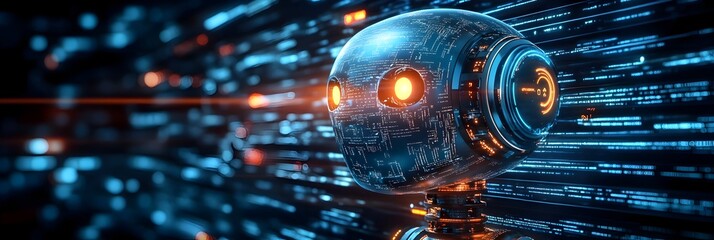 Poster - Futuristic and high-tech digital sphere with glowing particles and energy lines,representing the concept of intelligence,innovation,and technological advancement in a creative and abstract way.