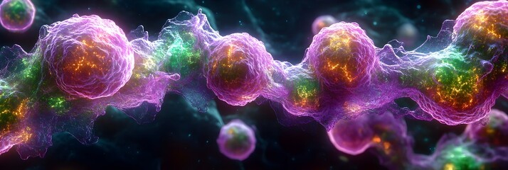 Aufkleber - Glowing Cells in a Vibrant Microcosm:Visualizing the Unseen Wonders of Biological Structures.