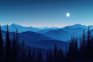 Wall Mural - Mountain Range at Full Moon